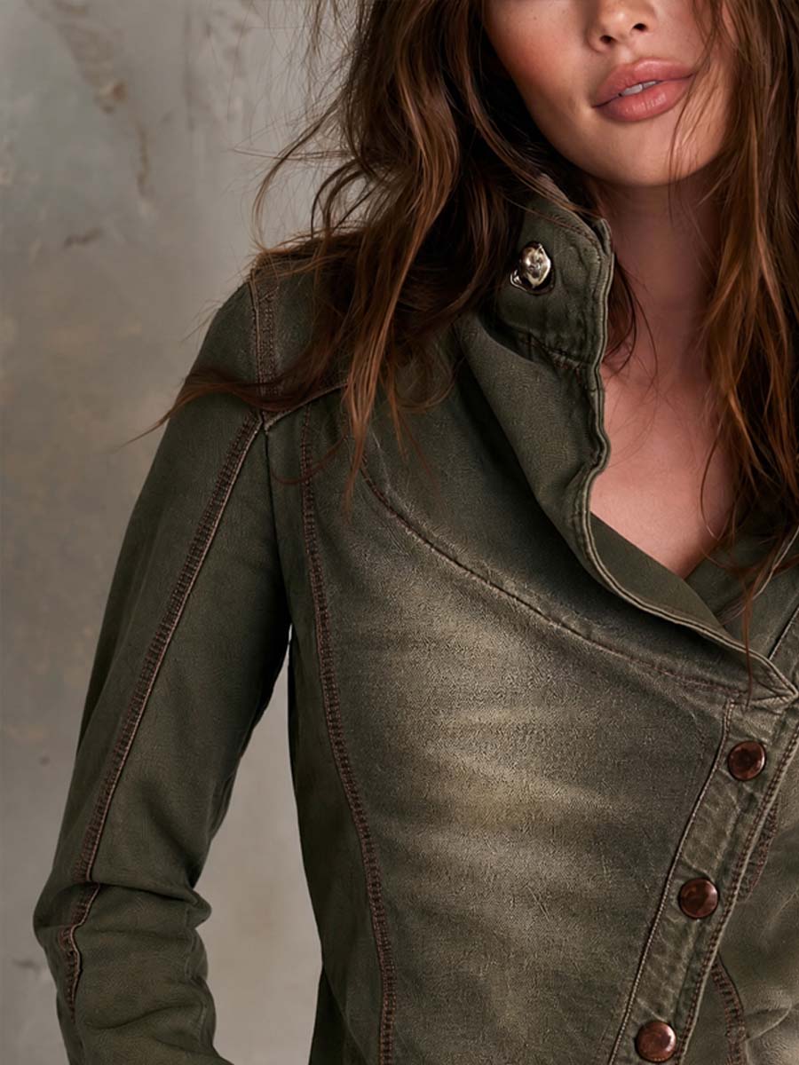 Retro Asymmetrical Button Denim Jacket