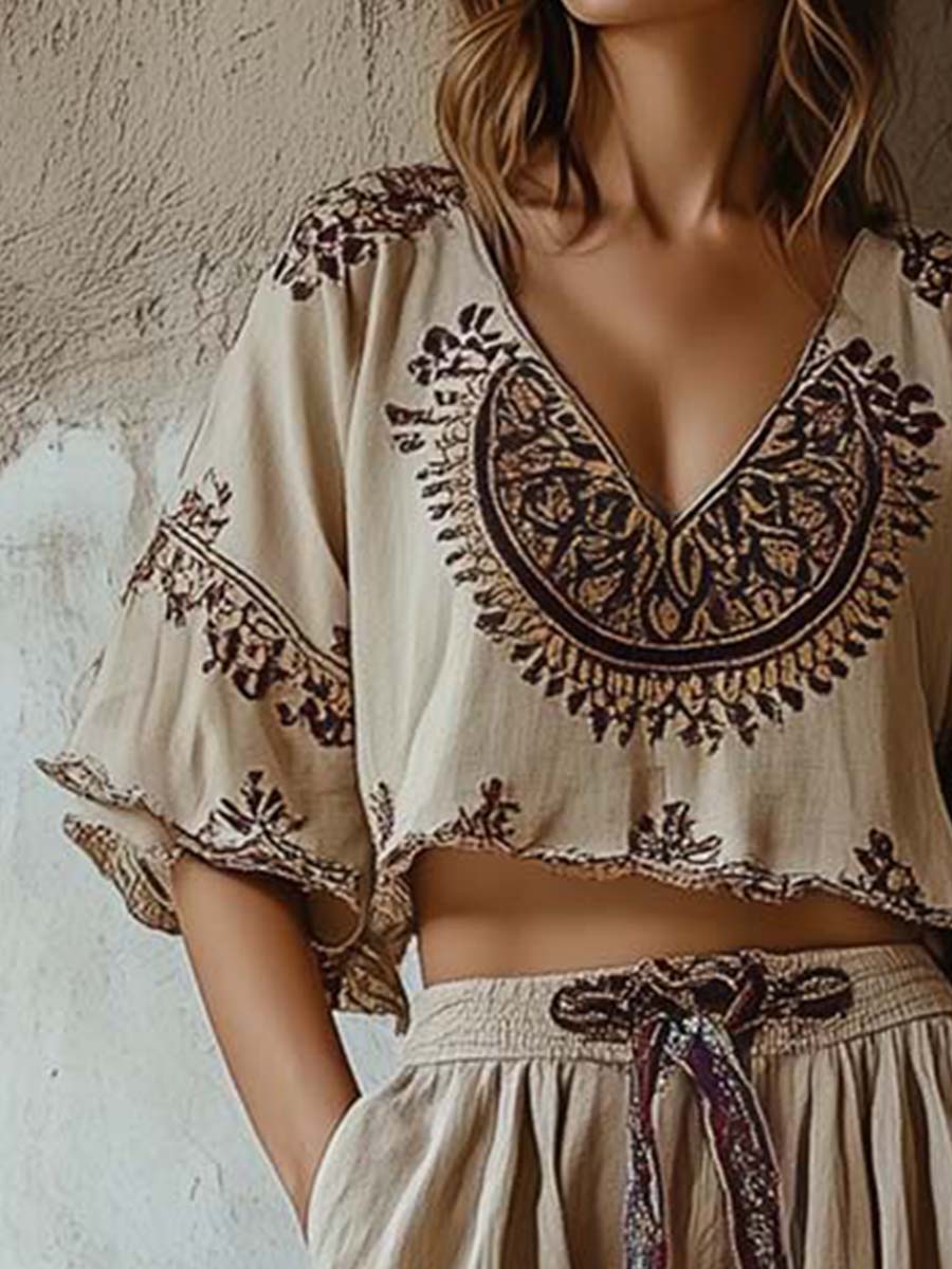 Boho Embroidered Two-Piece Set