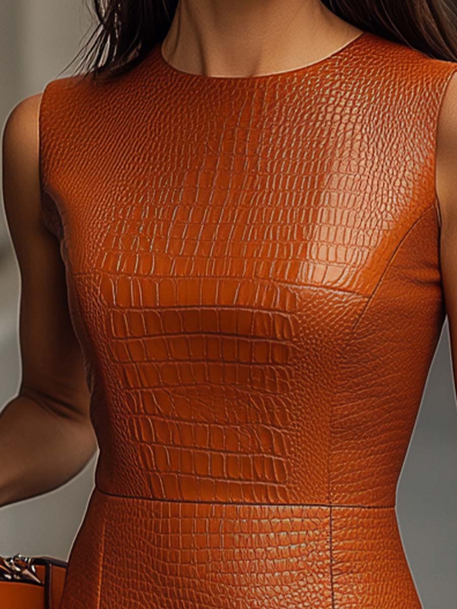 Caramel Croc Embossed Leather Bodycon Dress