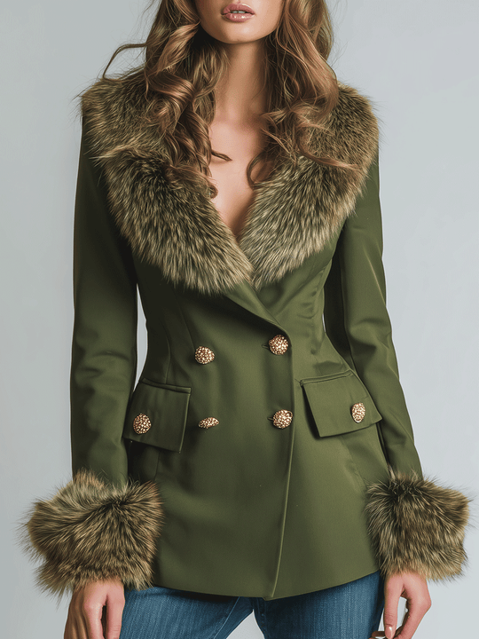 Vintage Olive Fur-Trimmed Blazer