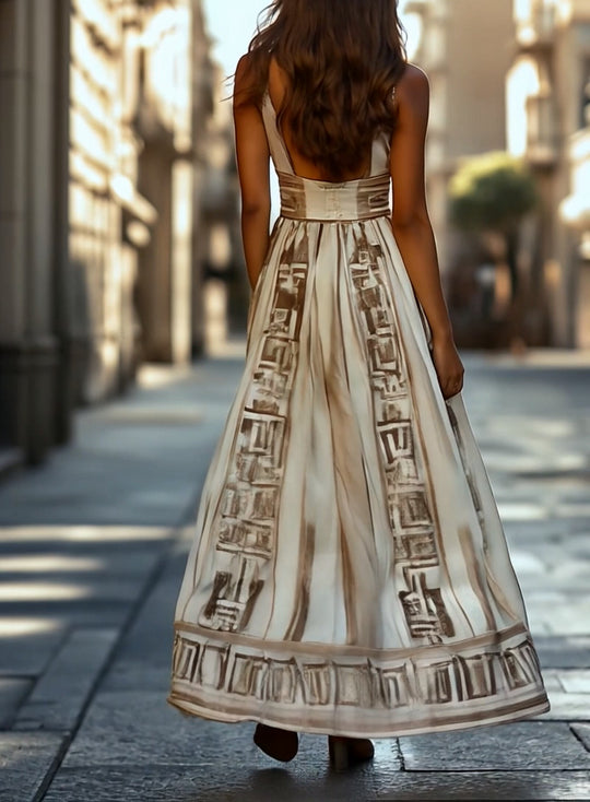 Elegant and Flowing Geometric Pattern Maxi Dress