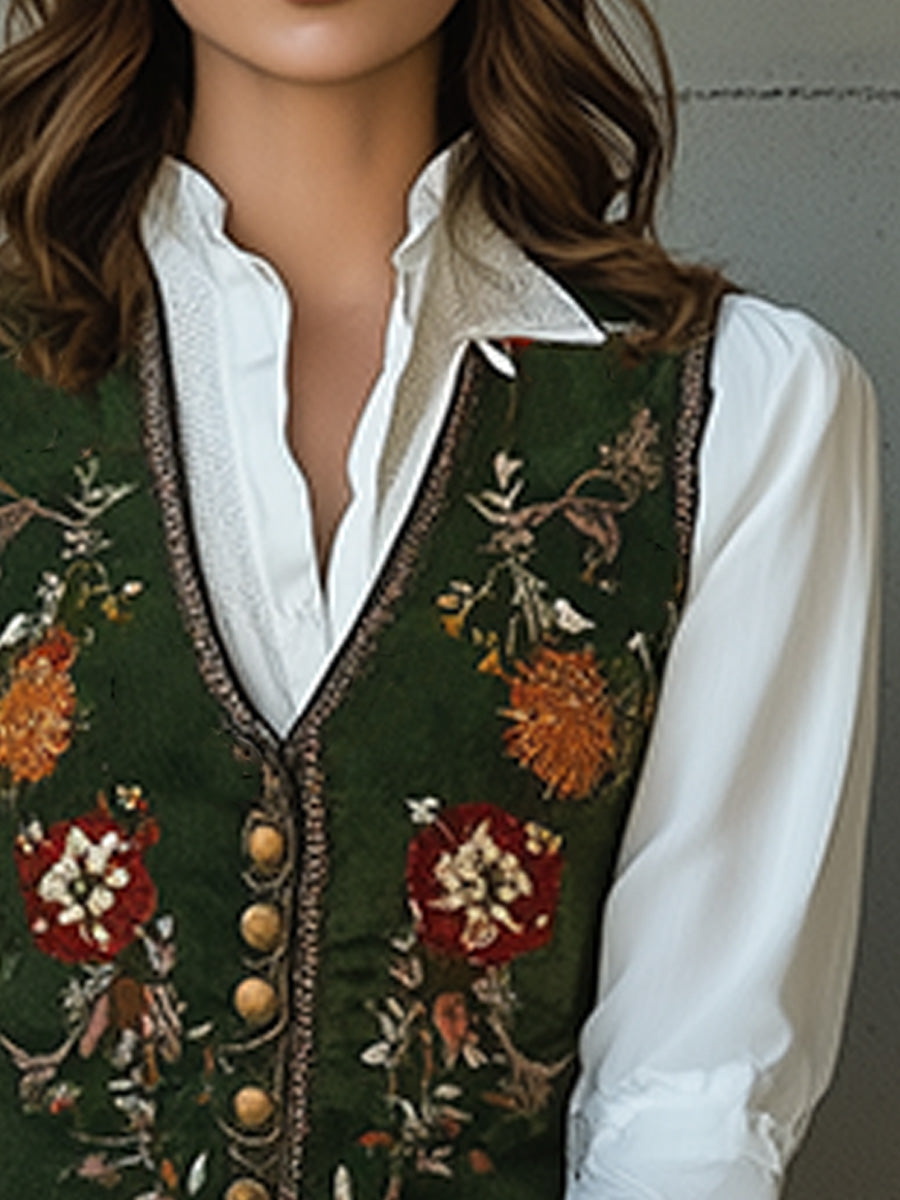 Vintage Colorful Floral Embroidered Waistcoat