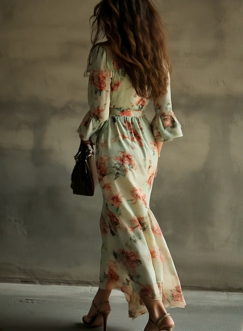 Bohemian Casual Holiday V-neck Floral Maxi Dress