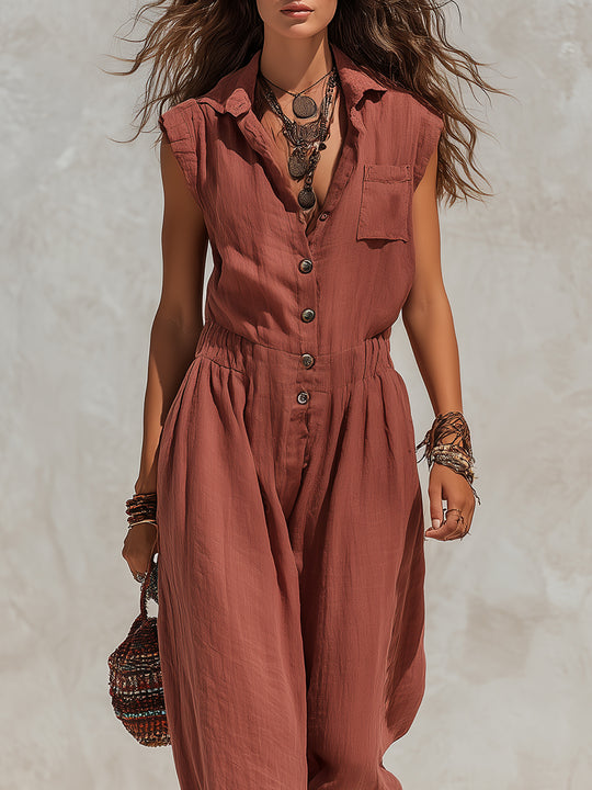 Bohemian Style Batwing Sleeve Straight-leg Jumpsuit
