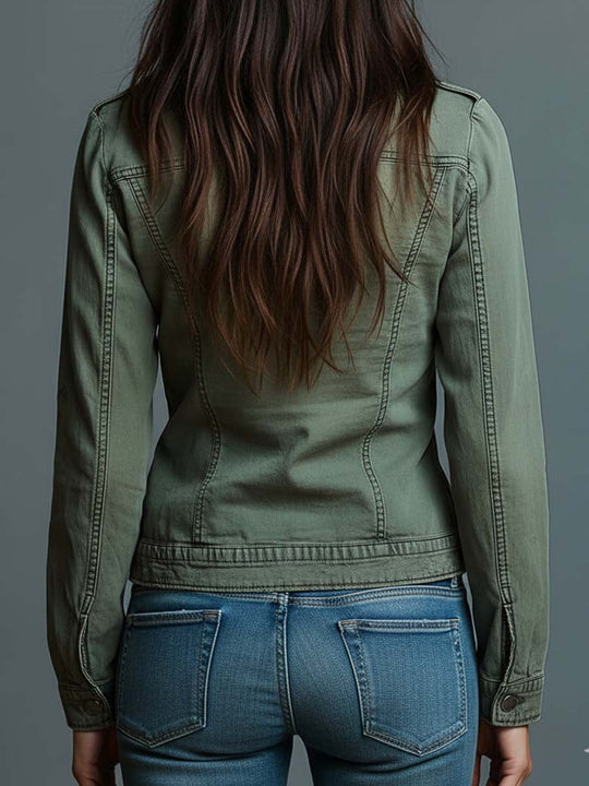 Vintage Washed Denim Zip-Up Shirt