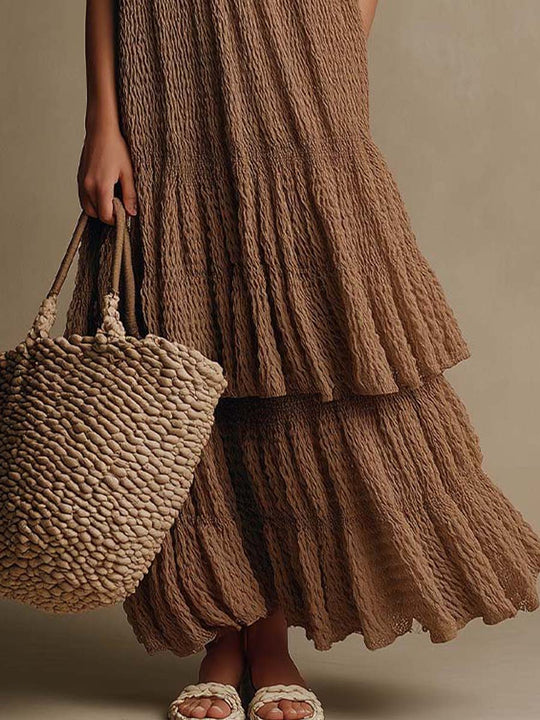 Bohemian Resort Textured Tiered Sleeveless Maxi Dress
