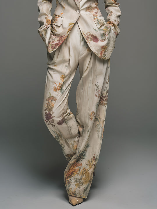 Quiet Luxury Pastoral-style Printed Cotton Blend Pants