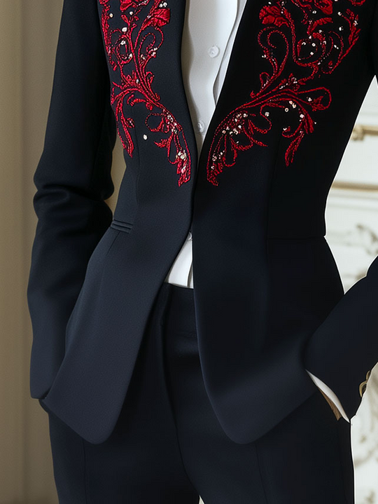 Chic Symmetrical Embroidery Waist-cinched Jacket