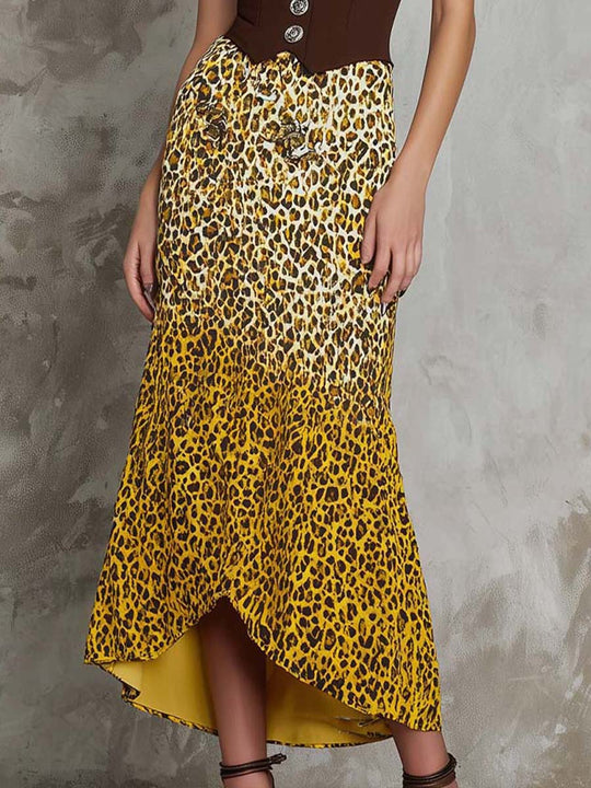 Halter-neck Bodycon Patchwork Leopard Print Midi Dress