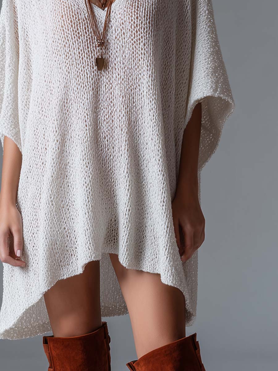 Retro Batwing Sleeve Knitted Mini Dress