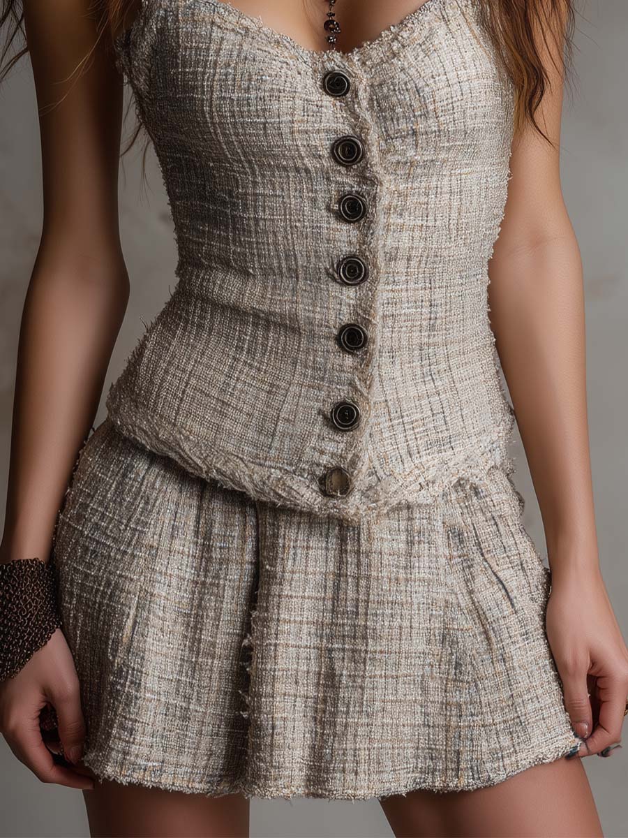 Textured Tweed Vest & Mini Skirt Set