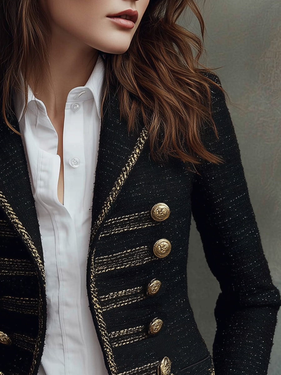 Metal Button Tweed Blazer