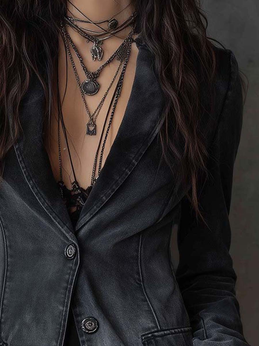 Washed Black Sculpted Denim Blazer