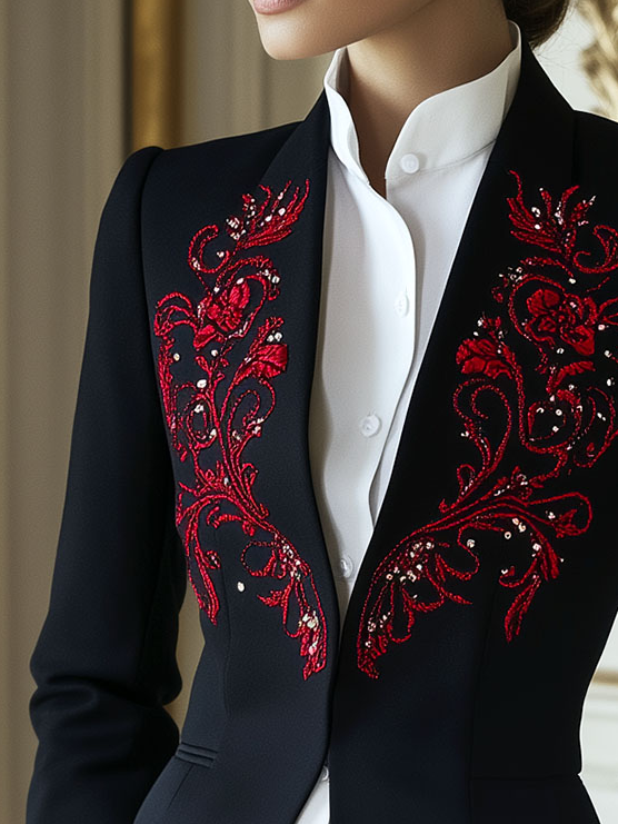 Chic Symmetrical Embroidery Waist-cinched Jacket