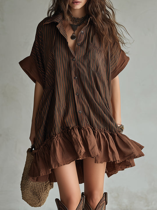 Bohemian Cotton Blend Striped Loose Mini Dress