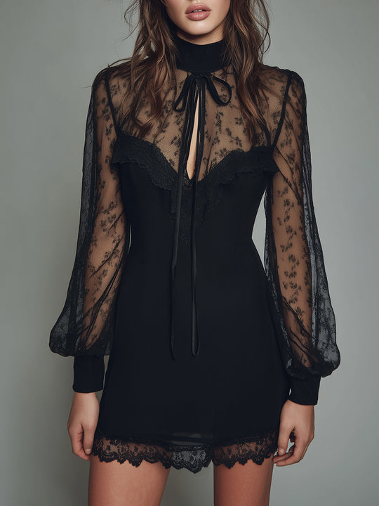 Vintage Lace Keyhole Neckline Fitted Mini Dress