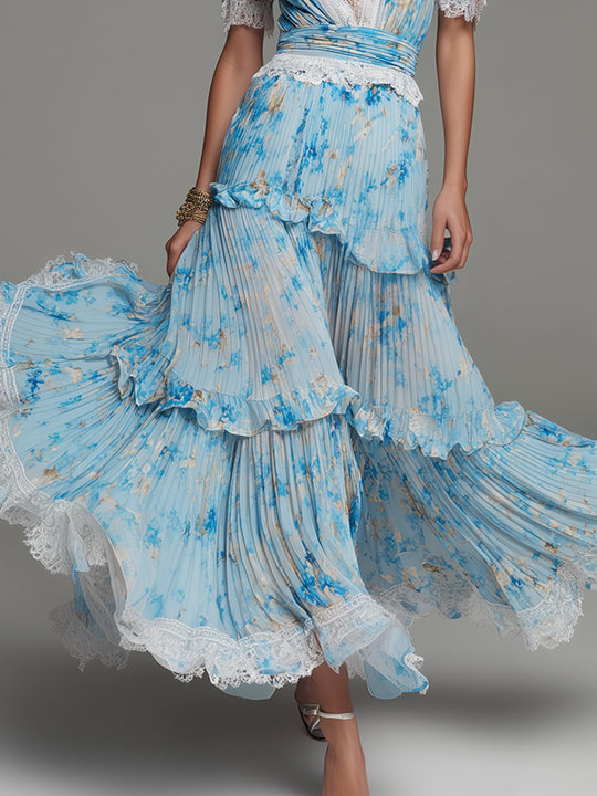 Bohemian Holiday Chiffon Printed Maxi Dress