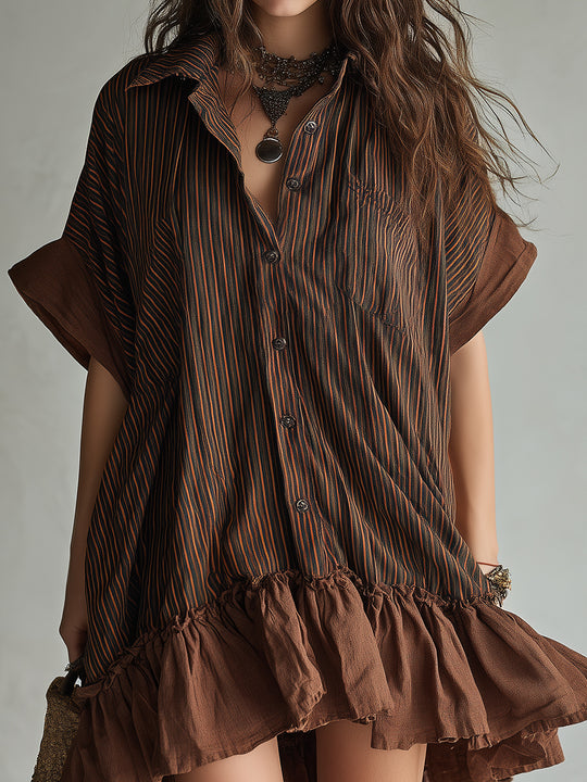 Bohemian Cotton Blend Striped Loose Mini Dress