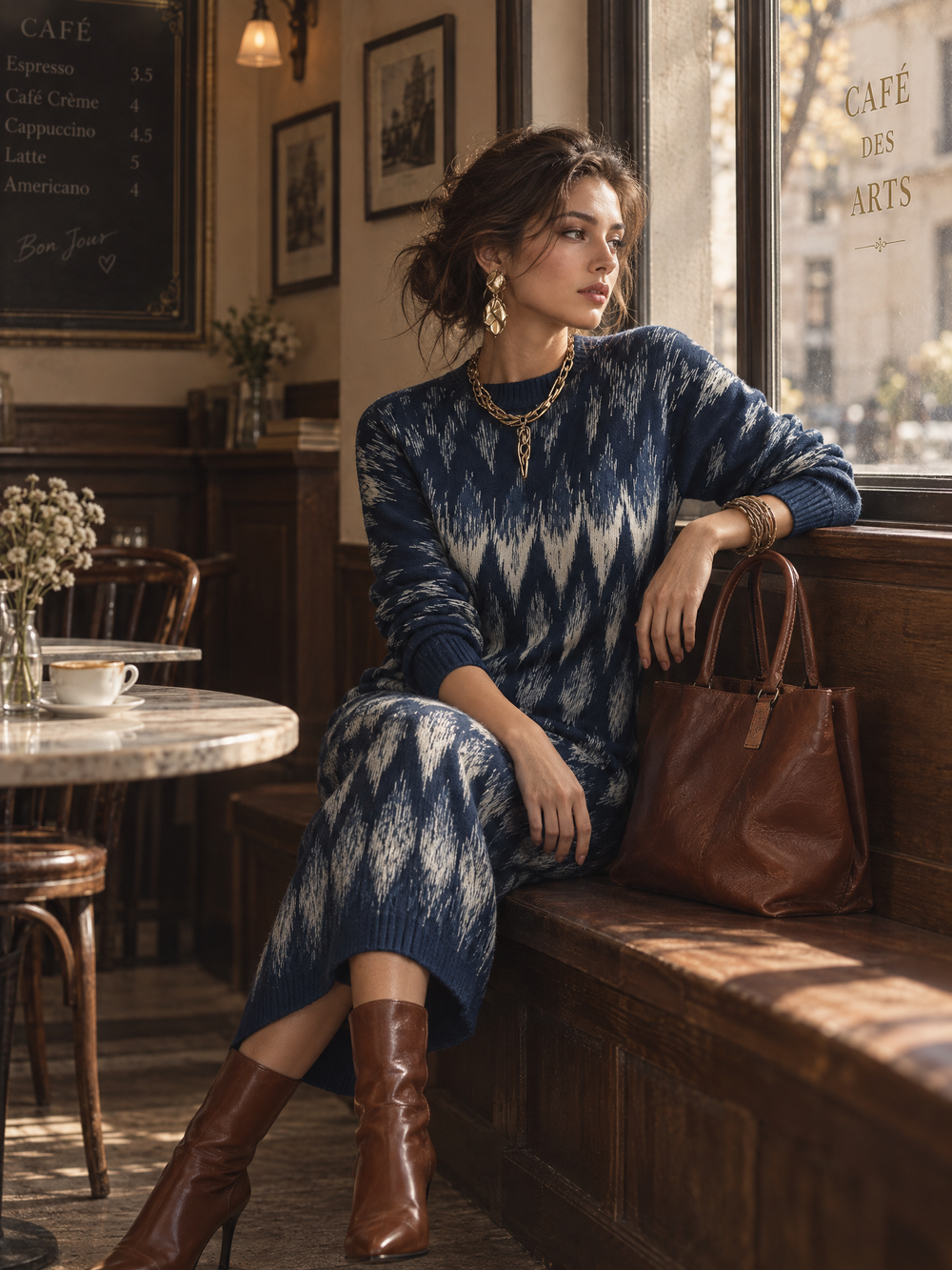Artistic Navy Abstract Pattern Knit Maxi Dress