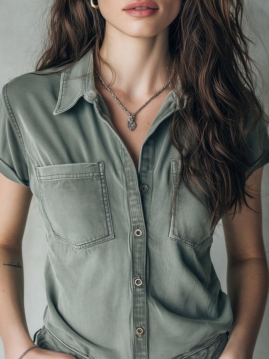 Bohemian Washed Slim Fit Short Sleeve Blouse