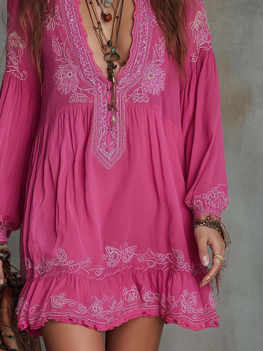 Vintage Floral Embroidered Mini Dress