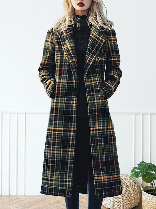 Chic Vintage Wool Check Midi Coat