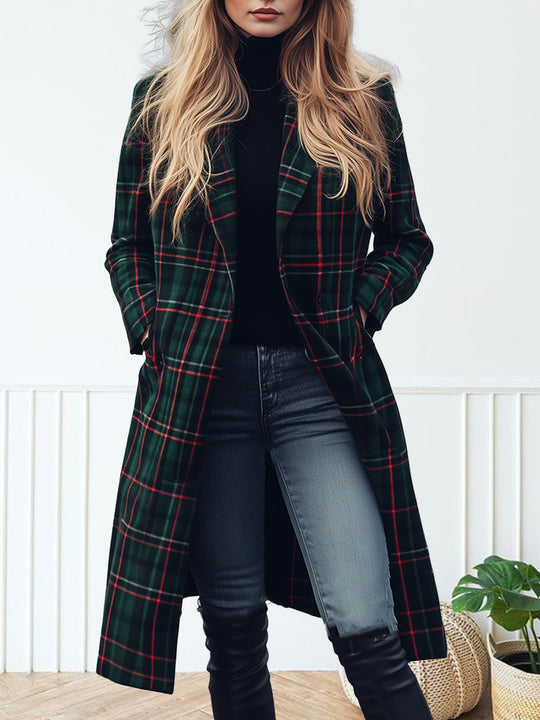 Chic Vintage Check Wool Midi Coat