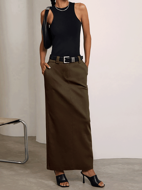 Gray Commuter High Waist Slit Straight Skirt
