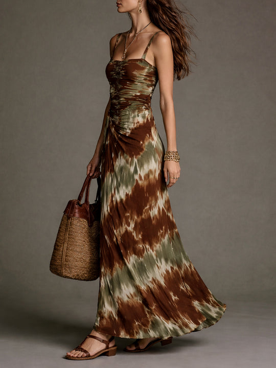 Urban Nomad Smocked Square Neck Strap Maxi Dress