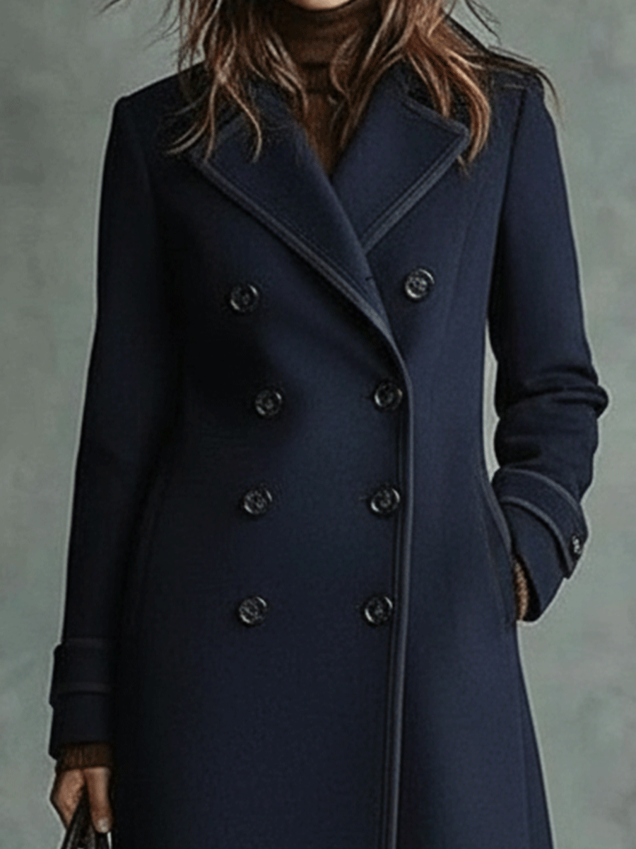 Elegant Double-Breasted Deep Navy Coat