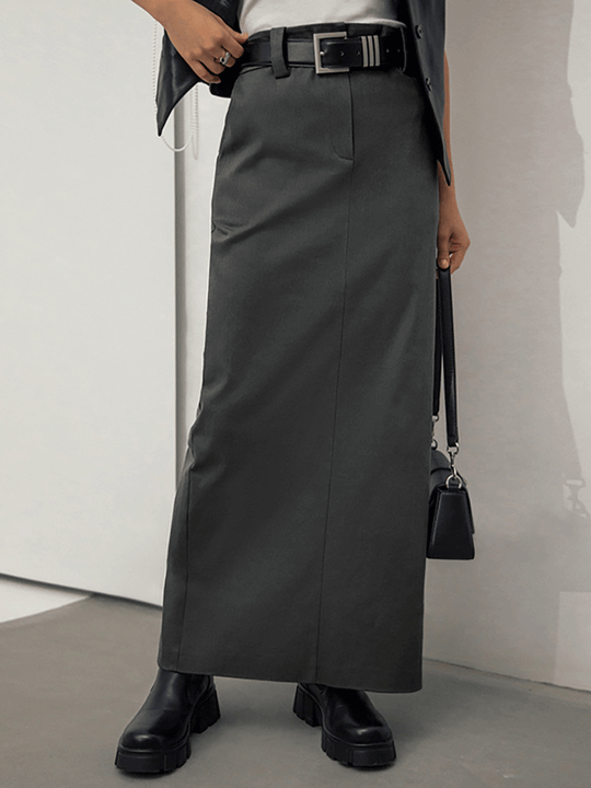 Gray Commuter High Waist Slit Straight Skirt
