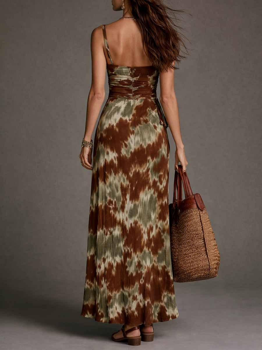 Urban Nomad Smocked Square Neck Strap Maxi Dress