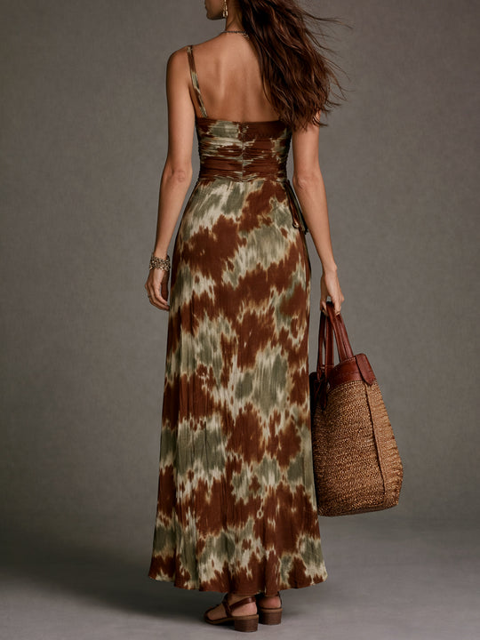 Urban Nomad Smocked Square Neck Strap Maxi Dress