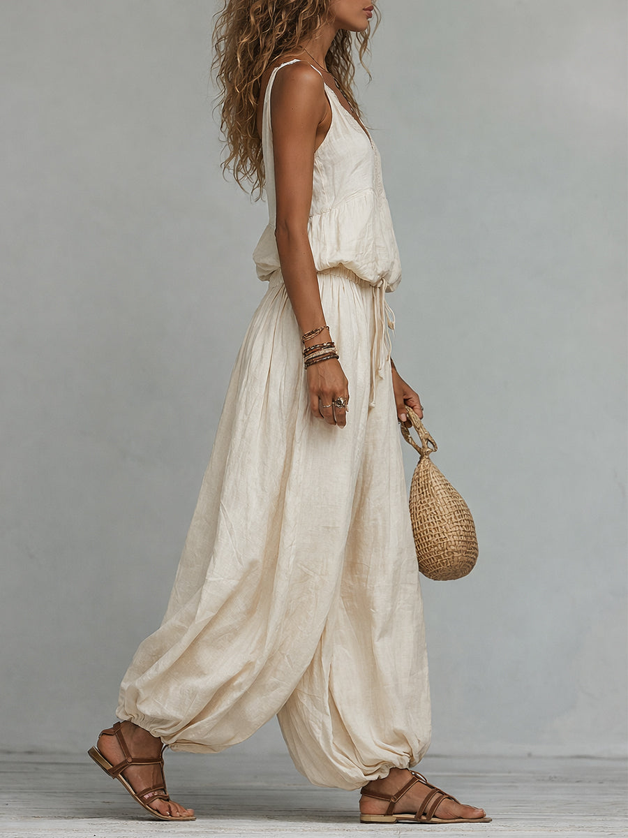 Boho Embroidered Vest & Balloon Pants Set