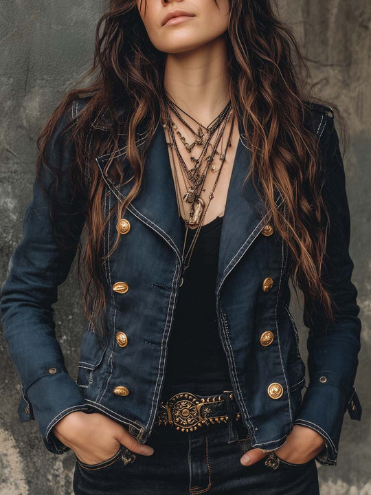 Retro Double-breasted Denim Jacket