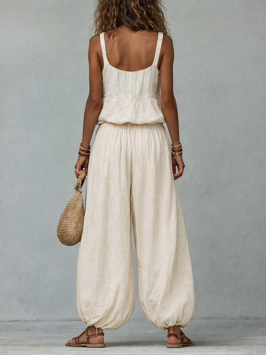 Boho Embroidered Vest & Balloon Pants Set