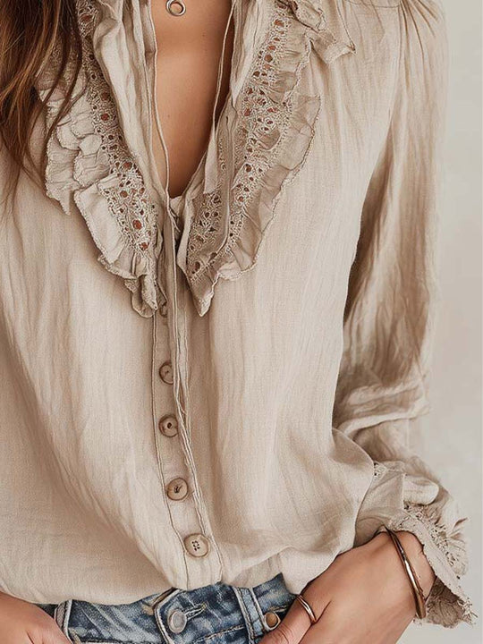 Romantic Ruffled Lace Trim Blouse
