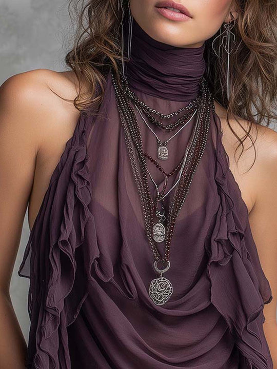 Bohemian Sheer Chiffon Ruffled Halter Top