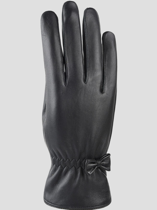 Elegant Bow Fleece-lined Thick Touchscreen Sheepskin Gloves