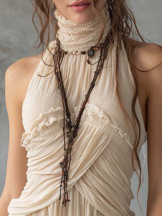 Boho Romance Pleated Halter Neck Chiffon Top