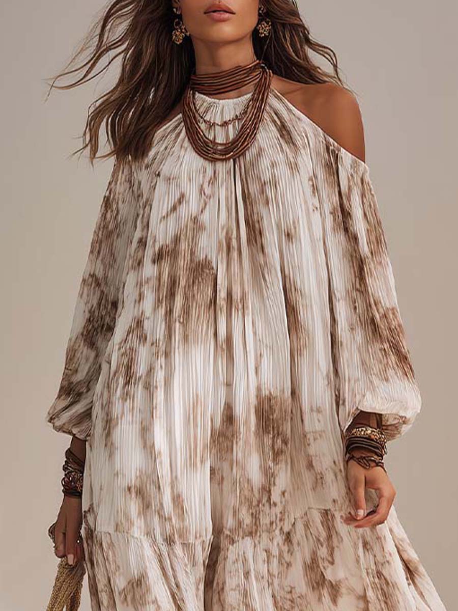 Bohemian Vacation Print Ruffled Off-the-shoulder Midi Dress