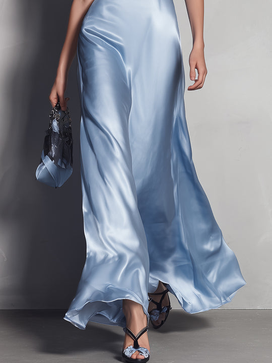 Elegant Satin Lace Spliced suspender Maxi Dress