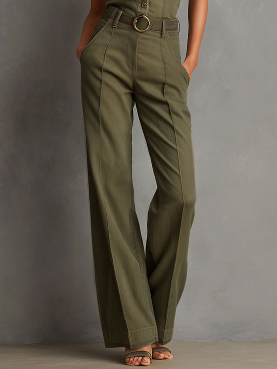 Utility Chic Olive Sleeveless Denim Wide-Leg One-Piece Jumpsuit