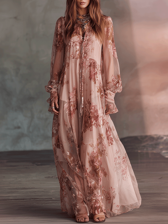 Bohemian Floral Chiffon Maxi Dress