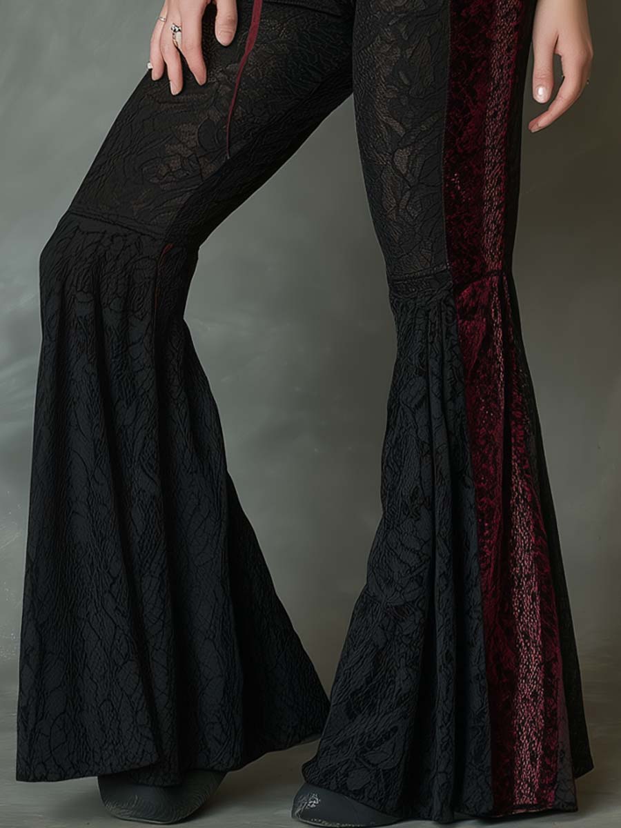 Retro Velvet Patchwork Lace Flare Hem Pants