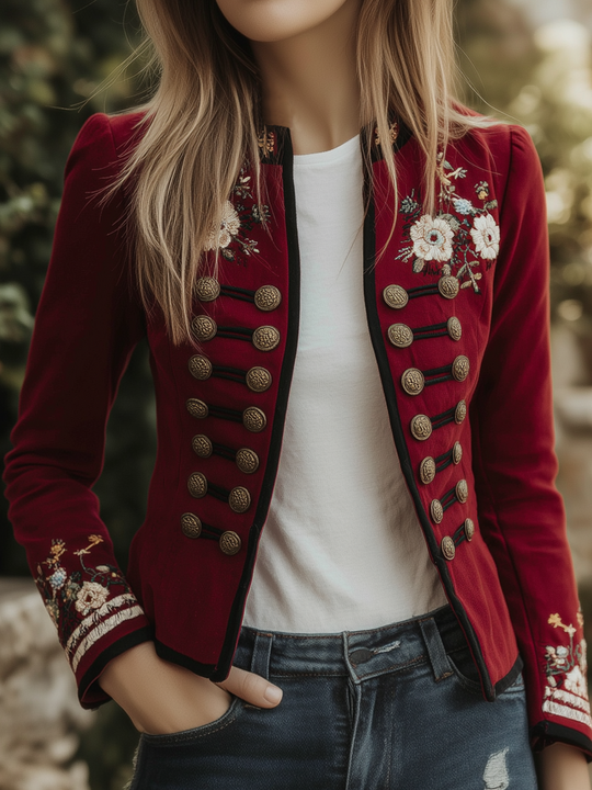 (clearance) Vintage Stand Collar Floral Embroidered Jacket
