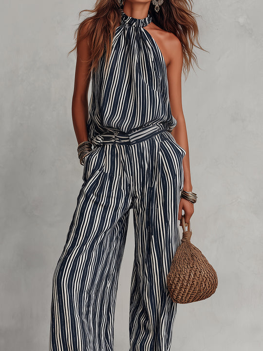 Urban Nomad Striped Halter Top & Wide Leg Pants Set