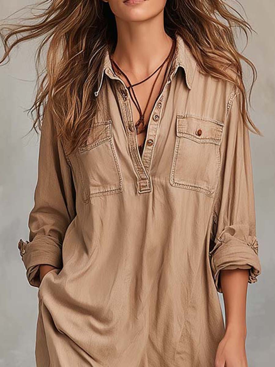 Tencel Denim Loose-fitting Shirt Dress