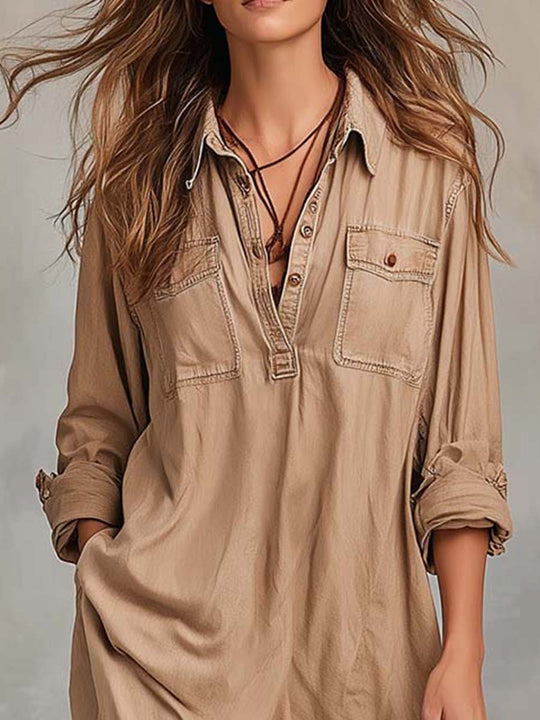 Tencel Denim Loose-fitting Shirt Dress