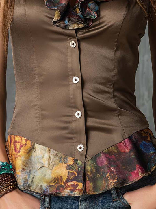 Boho-Vintage Elegant Ruffled Scarf-Collar Sleeveless Top